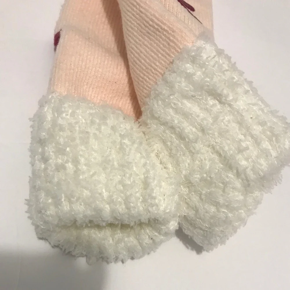 LeGale Pink Wine Glass Love Sherpa Lined Slipper Socks Non-Slip Grippers